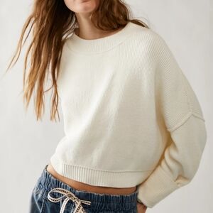 Free People Easy Street White/ Off-white Knit Cropped  Sweater Size Small
